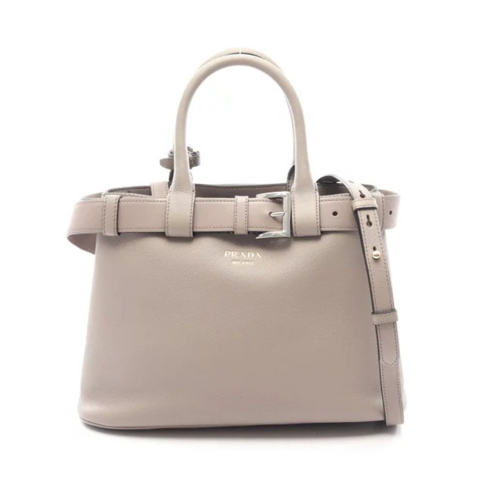 Prada buckle tote bag leather Beige Cream